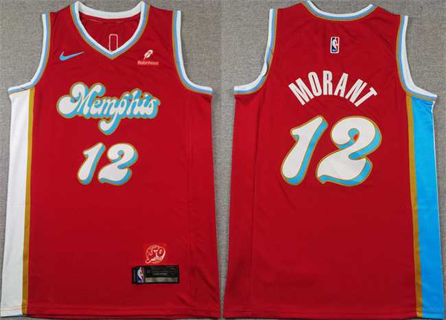Men%27s Memphis Grizzlies #12 Ja Morant Red 2024-25 City Edition Stitched Basketball Jersey